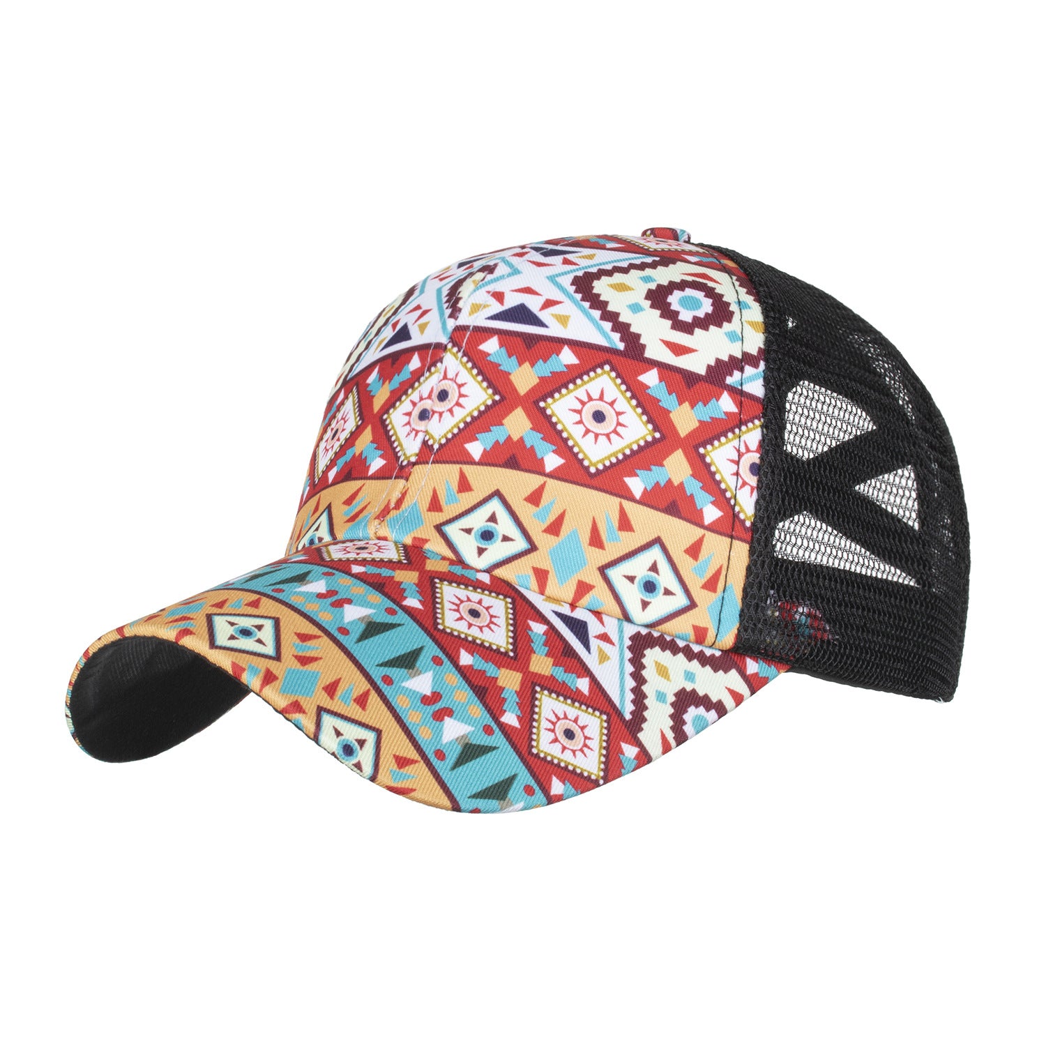 Wholesale geometric diamond cross elastic net ponytail baseball cap